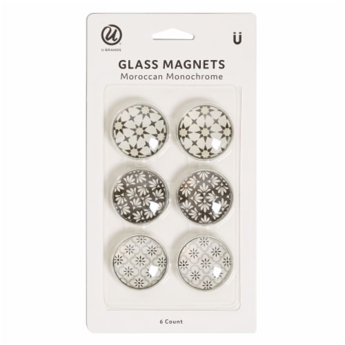U Brands Glass Round Magnets - Moroccan Monochrome Perspective: front