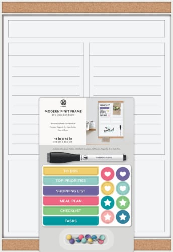 U Brands Modern Pin It Fram Dry Erase List Board Perspective: front