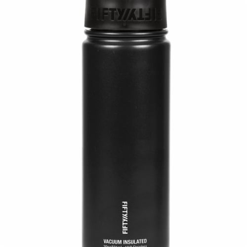 Fifty/Fifty Stainless Steel Insulated Bottle with Wide Mouth Flip Cap - Black Perspective: front