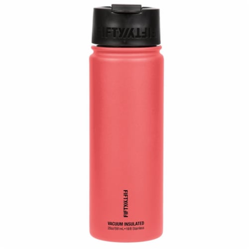 Fifty/Fifty Stainless Steel Insulated Bottle with Wide Mouth Flip Cap - Coral Perspective: front
