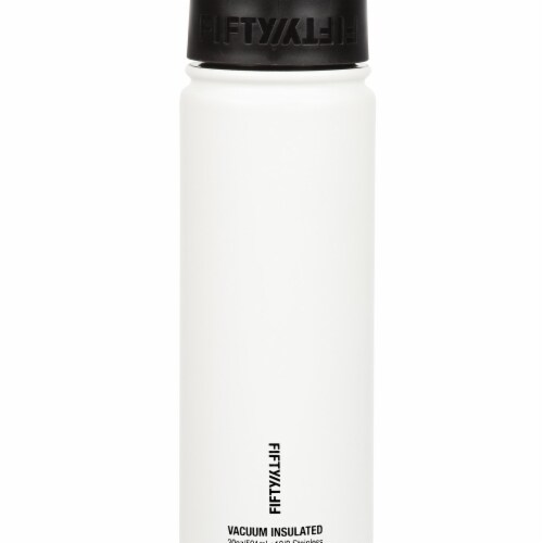 Fifty/Fifty Stainless Steel Insulated Bottle with Wide Mouth Flip Cap - Winter White Perspective: front