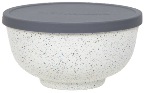 Fifty/Fifty Insulated Speckled Bowl with Lid - White/Blue Perspective: front