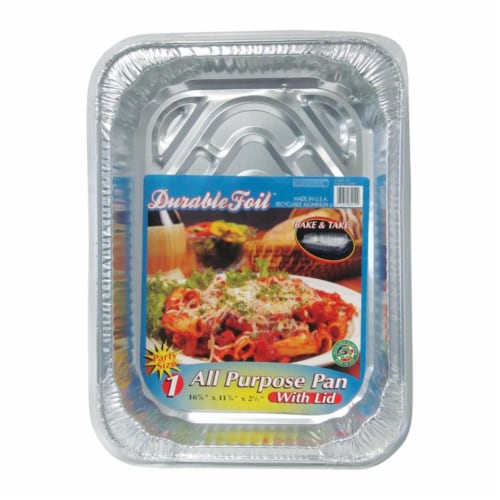 Home Plus 6392120 11.87 x 16.62 in. Durable Foil All Purpose Pan with Lid - Silver- pack of 1 Perspective: front