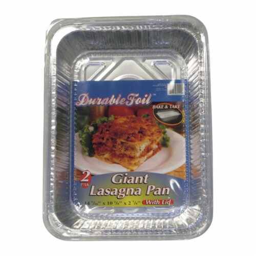 Home Plus 6392138 10.62 x 14.43 in. Durable Foil Lasagna Pan with Lid - Silver- pack of 12 Perspective: front