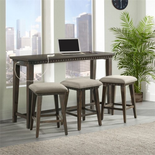 Picket House Furnishings Steele Multipurpose Bar Table Set in Brown Perspective: front