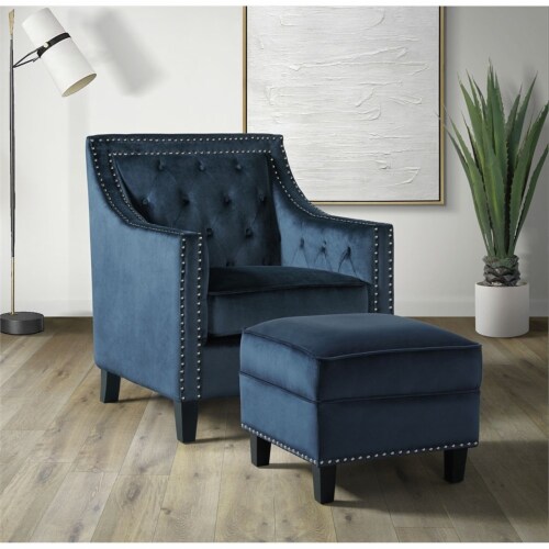 Picket House Furnishings Teagan Ottoman in Navy Perspective: front