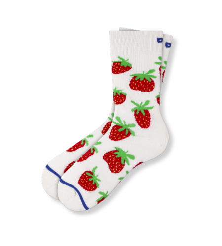 Pair of Thieves Ready for Anything Men's Cushioned Crew Socks - Cream Strawberries Perspective: front