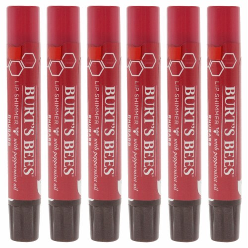 Burt's Bees Lip Shimmer  Rhubarb  Pack of 6 Lip Balm 0.09 oz Perspective: front