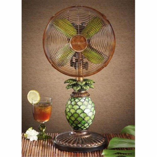 DecoBreeze Ocsillating 3 Speed Table Fan and Tiffany Style Pineapple Table Lamp, 1 Piece King