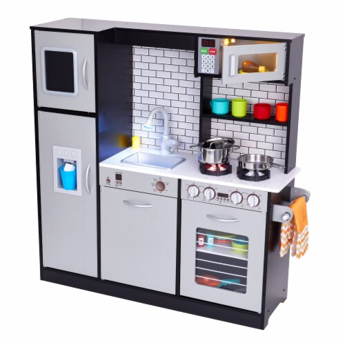 Lil Jumbl Kids Kitchen Set Wooden Pretend Play Kitchen with Sounds Accessories Charcoal Premium Fry s Food Stores