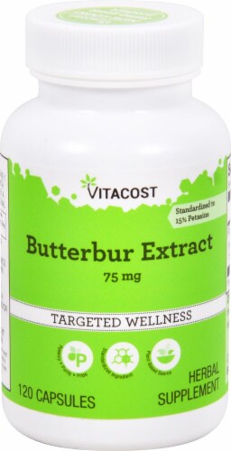 Vitacost Butterbur Extract Dietary Supplement 75mg Perspective: front