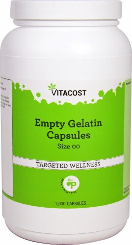 Vitacost Size 00 Empty Gelatin Capsules Perspective: front