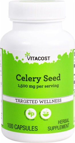 Vitacost Celery Seed herbal Supplement Capsules 1500mg Perspective: front