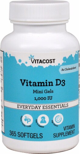Vitacost Vitamin D3 Mini Gels 1000iu Perspective: front