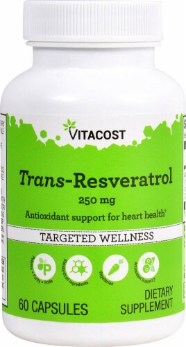 Vitacost Trans-Resveratrol Targeted Wellness Capsules 250mg Perspective: front