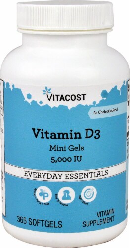 Vitacost  Vitamin D3 Mini Gels 5000IU Perspective: front