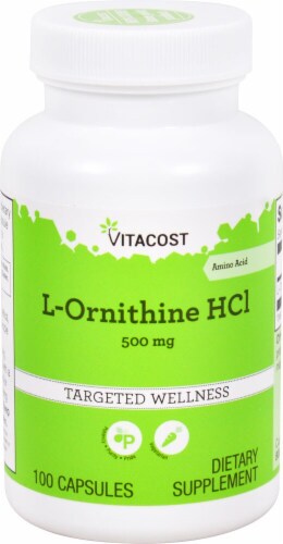 Vitacost L-Ornithine HCl Capsules Perspective: front