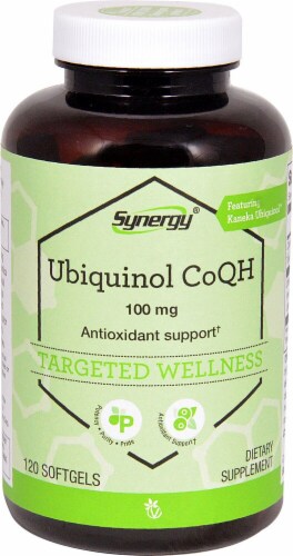 Vitacost Synergy Ubiquol CoQH Featurining Kaneka QH Softgels 100mg Perspective: front