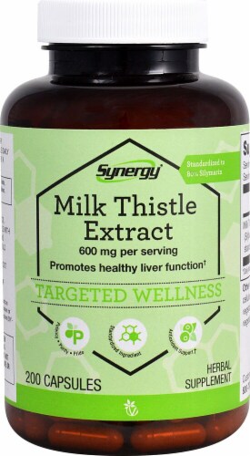 Vitacost Synergy Milk Thistle Extract Herbal Supplement Capsules 600mg Perspective: front