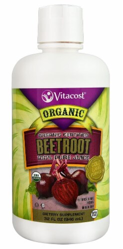 Vitacost Organic Certified Beetroot 100% Pure Juice Dietary Supplement Perspective: front
