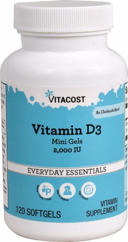 Vitacost Vitamin D3 Supplement Softgels 2000IU Perspective: front
