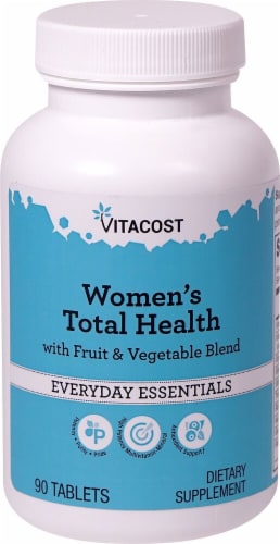 Vitacost Women's Total Health with Fruit & Vegetable Blend Everyday Essentials Tablets Perspective: front