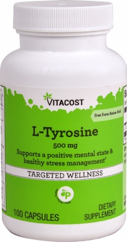 Vitacost L-Tyrosine Targeted Wellness Capsules 500mg Perspective: front