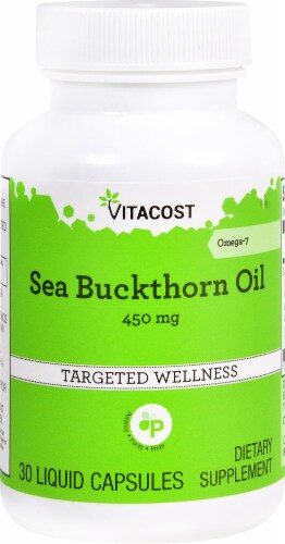 Vitacost Sea Buckthorn Oil Omega 7 Dietary Supplement Liquid Capsules 450mg Perspective: front