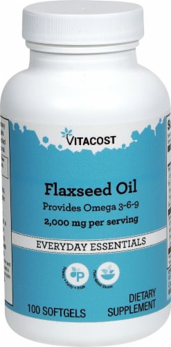 Vitacost Flaxseed Oil Dietary Supplement Softgels 2000mg Perspective: front