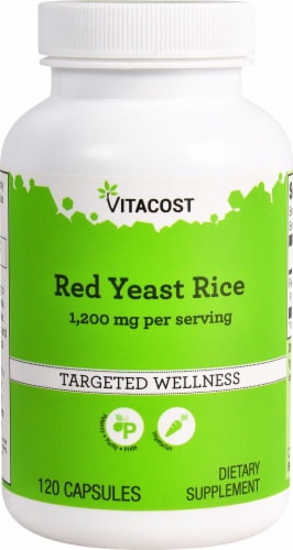 Vitacost Red Yeast Rice Dietary Supplement Capsules 1200mg Perspective: front