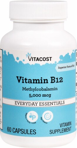 Vitacost  Vitamin B-12 Methylcobalamin Capsules 5000mcg Perspective: front