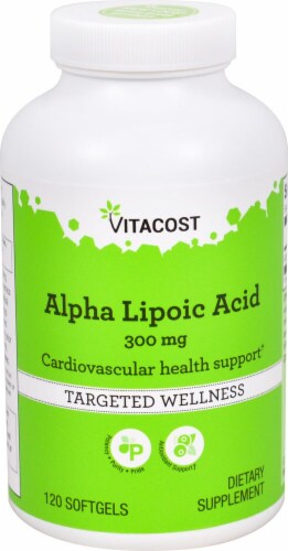 Vitacost Alpha Lipoic Acid Targeted Wellness Softgels 300mg Perspective: front