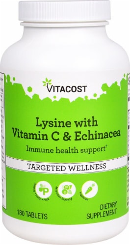 Vitacost Lysine with Vitamin C & Echinacea Tablets Perspective: front