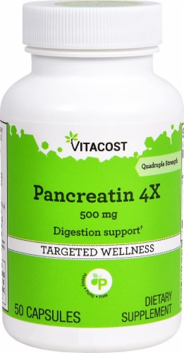 Vitacost Pancreatin 4X Targeted Wellness Capsules 500mg Perspective: front