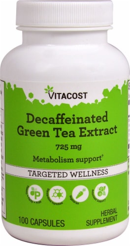 Vitacost Decaffeinated Green Tea Extract Dietary Supplement 725mg Perspective: front