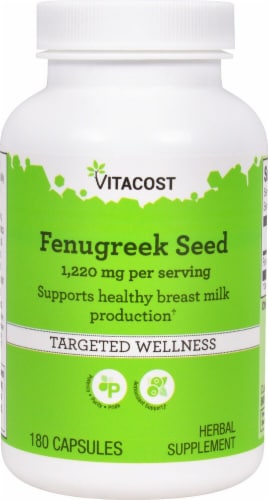 Vitacost Fenugreek Seed Herbal Supplement Capsules 1220mg Perspective: front