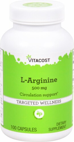 Vitacost L-Arginine Targeted Wellness Capsules 500mg Perspective: front