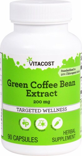 Vitacost Green Coffee Bean Extract Targeted Wellness Capsules 200mg Perspective: front
