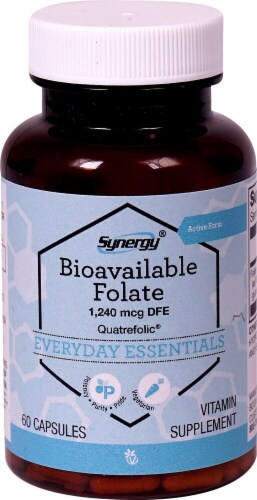 Vitacost Synergy Bioavailable Folate Featuring Quatrefolic Vitamin Supplement Capsules Perspective: front