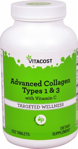 Vitacost Advanced Collagen Types 1 & 3 with Vitamin C Targeted Wellness Tablets Perspective: front