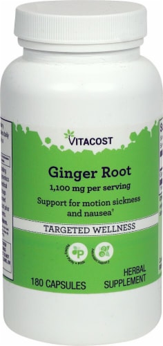 Vitacost Ginger Root Herbal Supplement Capsules 1100mg Perspective: front