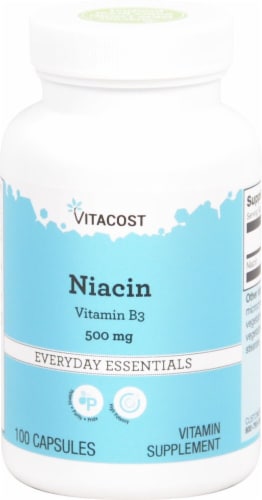Vitacost Niacin Vitamin B3 Capsules 500mg Perspective: front