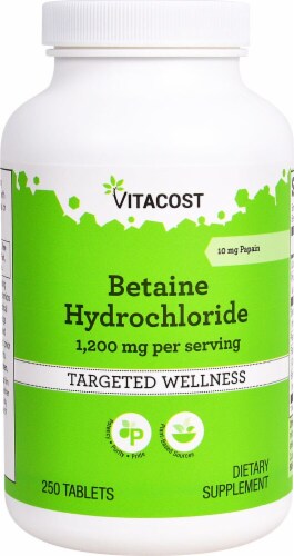 Vitacost Betaine Hydrochloride Targeted Wellness Tablets 1200mg Perspective: front