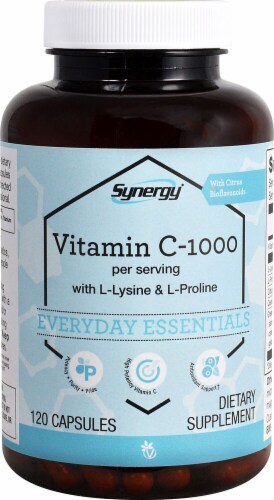 Vitacost Synergy Vitamin C-1000 with L-Lysine & L- Proline Capsules Perspective: front