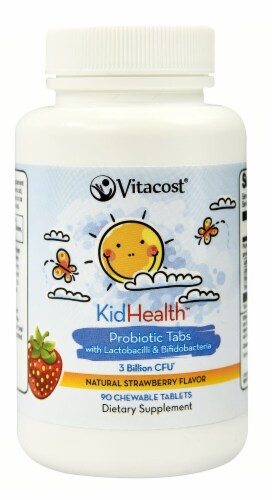 Vitacost KidHealth Strawberry Probiotic Chewable Tablets Perspective: front