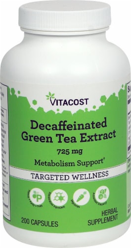 Vitacost Decaffeinated Green Tea Extract Targeted Wellness Capsules 725mg Perspective: front