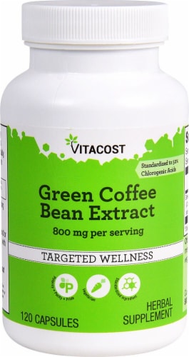 Vitacost Green Coffee Bean Extract Herbal Supplement Capsules 800mg Perspective: front