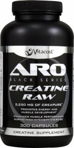 ARO-Vitacost Black Series Creatine Raw Supplement Capsules Perspective: front