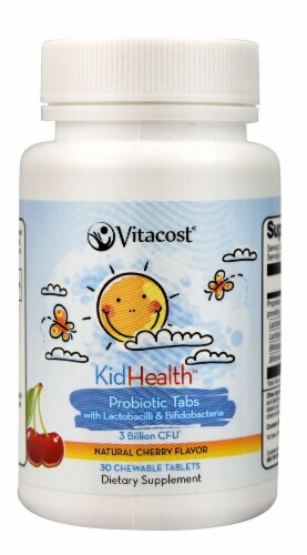 Vitacost KidHealth Probiotic Tabs for Kids Cherry Chewable Tablets Perspective: front