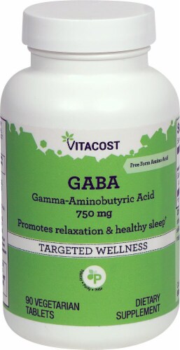 Vitacost GABA Gamma-Aminobutyric Acid Vegetarian Tablets 750mg Perspective: front